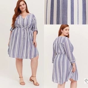 Torrid Blue and White Striped Zip Front Drawstring Dress EUC